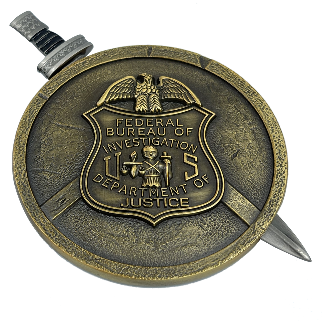 FBI Special Agent intel Analyst Shield with removable Sword Challenge Coin Set Federal Bureau of Investigations EL10-004 - www.ChallengeCoinCreations.com