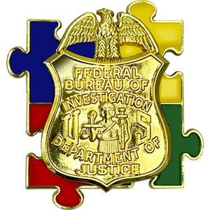 FBI Special Agent Intel Analyst Investigator Autism Awareness Month lapel pin puzzle pieces display like a challenge coin DL3-14 P-187
