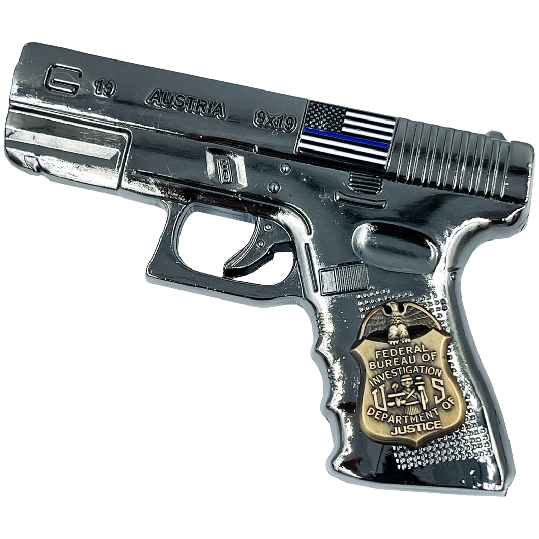 FBI inspired large 3 inch GLOCK Challenge Coin Medallion dual plated with black nickel and antique gold BL4-016 - www.ChallengeCoinCreations.com