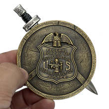 Load image into Gallery viewer, FBI Special Agent intel Analyst Shield with removable Sword Challenge Coin Set Federal Bureau of Investigations EL10-004 - www.ChallengeCoinCreations.com