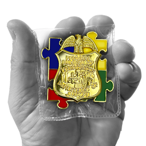 FBI Special Agent Intel Analyst Investigator Autism Awareness Month lapel pin puzzle pieces display like a challenge coin DL3-14 P-187