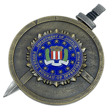 Load image into Gallery viewer, FBI Special Agent intel Analyst Shield with removable Sword Challenge Coin Set Federal Bureau of Investigations EL10-004 - www.ChallengeCoinCreations.com