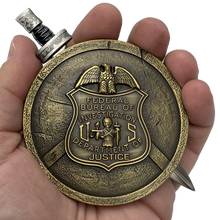 Load image into Gallery viewer, FBI Special Agent intel Analyst Shield with removable Sword Challenge Coin Set Federal Bureau of Investigations EL10-004 - www.ChallengeCoinCreations.com