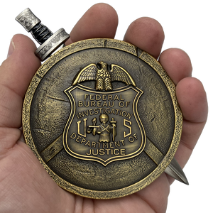 FBI Special Agent intel Analyst Shield with removable Sword Challenge Coin Set Federal Bureau of Investigations EL10-004 - www.ChallengeCoinCreations.com