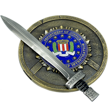 Load image into Gallery viewer, FBI Special Agent intel Analyst Shield with removable Sword Challenge Coin Set Federal Bureau of Investigations EL10-004 - www.ChallengeCoinCreations.com