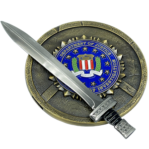 FBI Special Agent intel Analyst Shield with removable Sword Challenge Coin Set Federal Bureau of Investigations EL10-004 - www.ChallengeCoinCreations.com