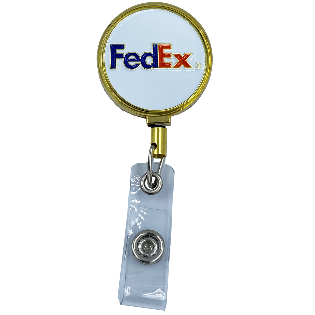 FedEx Metal ID Reel retractable Card Holder BL10-013 ID-017 - www.ChallengeCoinCreations.com