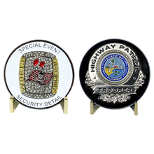 Load image into Gallery viewer, Tampa Bay Bucs FHP Trooper Police Florida Highway Patrol Buccaneers Special Event Security Detail Brady Ring Challenge Coin BL10-003 - www.ChallengeCoinCreations.com
