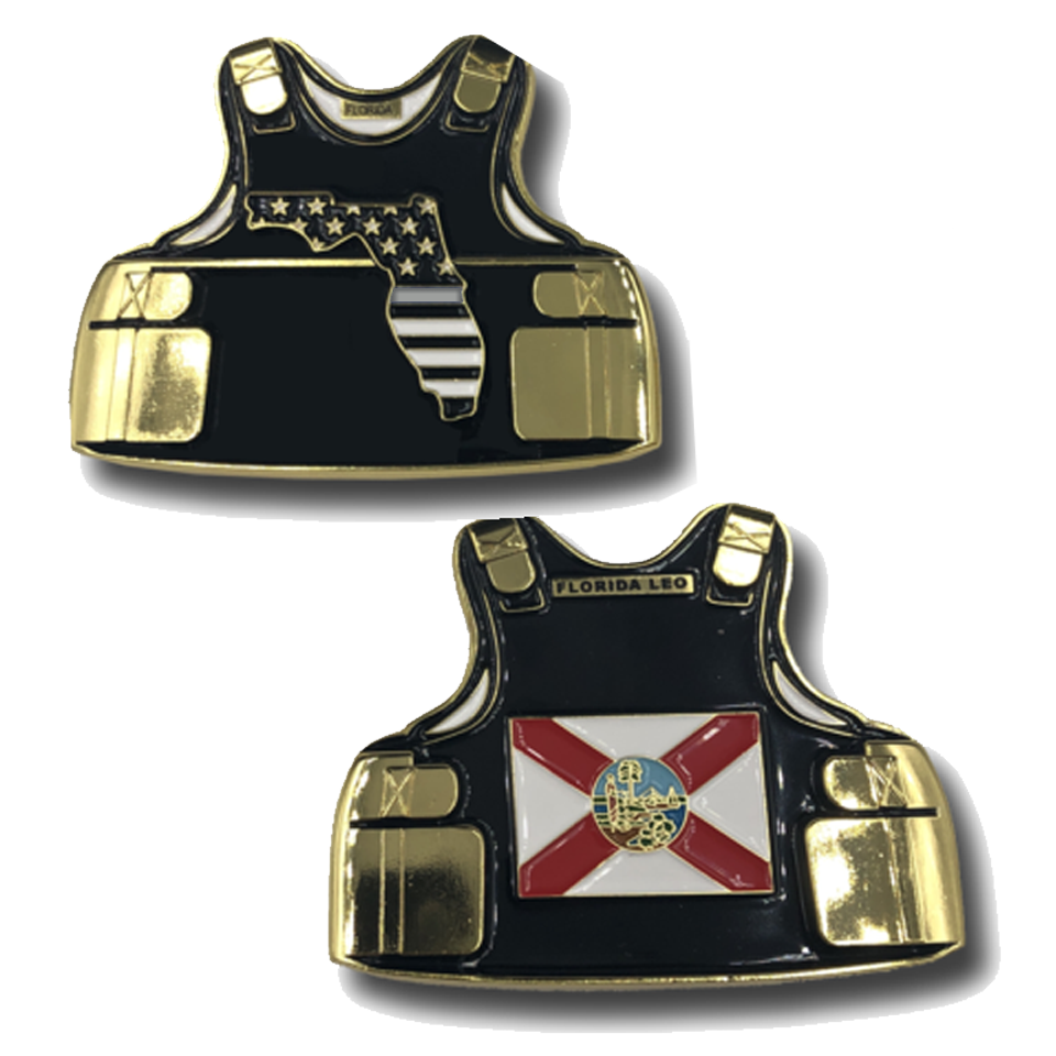 Thin Gray Line Florida Correctional Officer Police Body Armor State Flag Corrections CO Challenge Coins A-001 - www.ChallengeCoinCreations.com