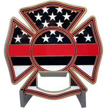 Load image into Gallery viewer, Large Fire Department Firefighter thin red line maltese cross EMT paramedic bottle opener coaster challenge coin BL2-005 - www.ChallengeCoinCreations.com