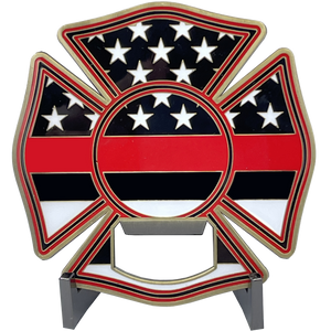 Large Fire Department Firefighter thin red line maltese cross EMT paramedic bottle opener coaster challenge coin BL2-005 - www.ChallengeCoinCreations.com
