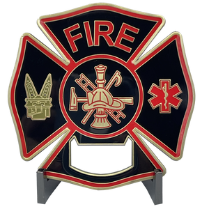 Large Fire Department Firefighter thin red line maltese cross EMT paramedic bottle opener coaster challenge coin BL2-005 - www.ChallengeCoinCreations.com