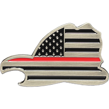 Load image into Gallery viewer, Maltese Cross Fire Department Helmet Bottle Opener Thin Red Line Flag Challenge Coin Fire Fighter BL15-016 - www.ChallengeCoinCreations.com