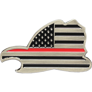 Maltese Cross Fire Department Helmet Bottle Opener Thin Red Line Flag Challenge Coin Fire Fighter BL15-016 - www.ChallengeCoinCreations.com
