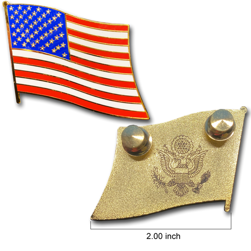 Large cloisonné American Flag Lapel Pin with 2 pin posts and deluxe clasps, U.S. Stars are Stripes, Old Glory US USA Presidential L-25A - www.ChallengeCoinCreations.com