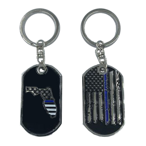Florida Thin Blue Line Challenge Coin Dog Tag Keychain Police Law Enforcement II-003 - www.ChallengeCoinCreations.com