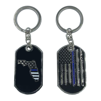 Florida Thin Blue Line Challenge Coin Dog Tag Keychain Police Law
