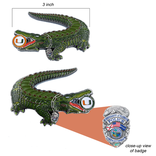 Florida Gators Challenge Coin Police Badge K9 UM Hurricanes University of Miami Canes CL4-17 - www.ChallengeCoinCreations.com