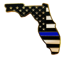 Load image into Gallery viewer, Florida Thin Blue Line Police Pin with 2 pin posts and deluxe clasps HH-021 - www.ChallengeCoinCreations.com