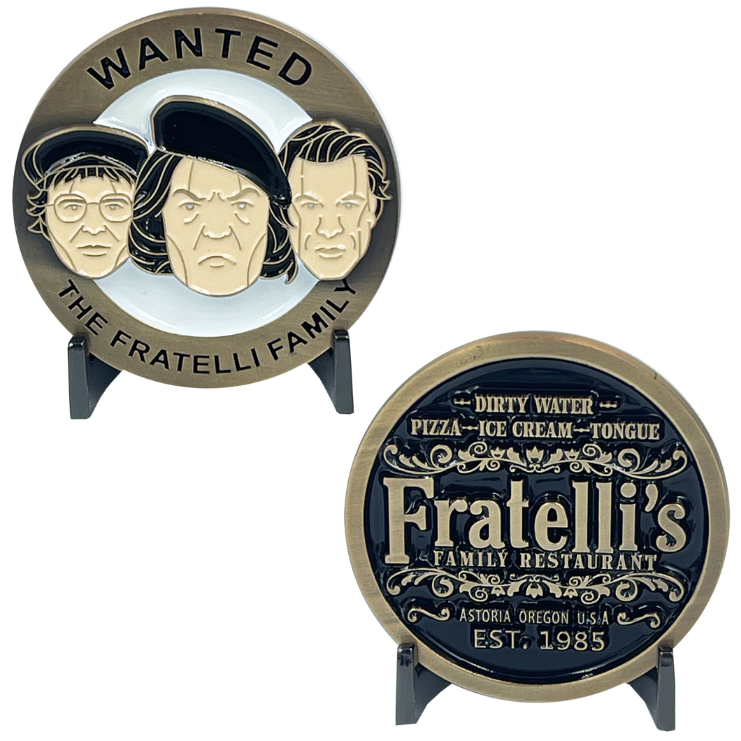 Wanted The Fratelli Family Challenge Coin Goonies Never Say Die BL6-002 - www.ChallengeCoinCreations.com