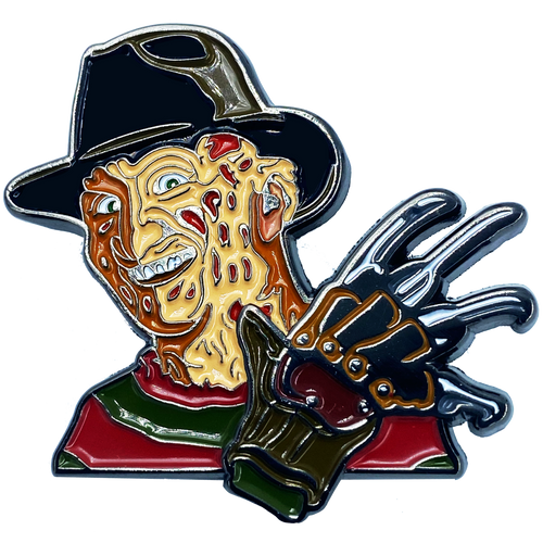 Nightmare on Elm Street Freddy Krueger Pin with double pin back and spring loaded clasps CL2-02 - www.ChallengeCoinCreations.com