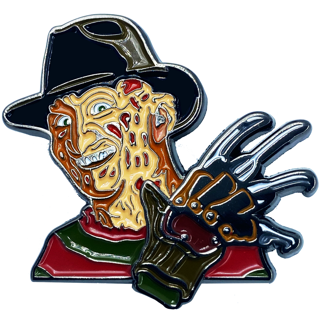 Nightmare on Elm Street Freddy Krueger Pin with double pin back and spring loaded clasps CL2-02 - www.ChallengeCoinCreations.com