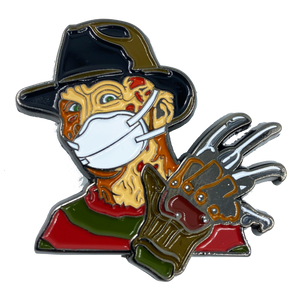Nightmare on Elm Street Freddy Krueger Mask Pin with double pin back and spring loaded clasps Pandemic CL3-11 - www.ChallengeCoinCreations.com