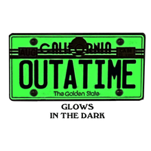 Load image into Gallery viewer, Back to the Future inspired OUTATIME Delorean California License Plate Pin MM-010 - www.ChallengeCoinCreations.com