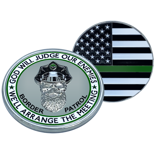Thin Green Line God Will Judge BPA Beard Gang Skull Challenge Coin Police CBP Border Patrol AGENT Back the Blue EL1-002 - www.ChallengeCoinCreations.com