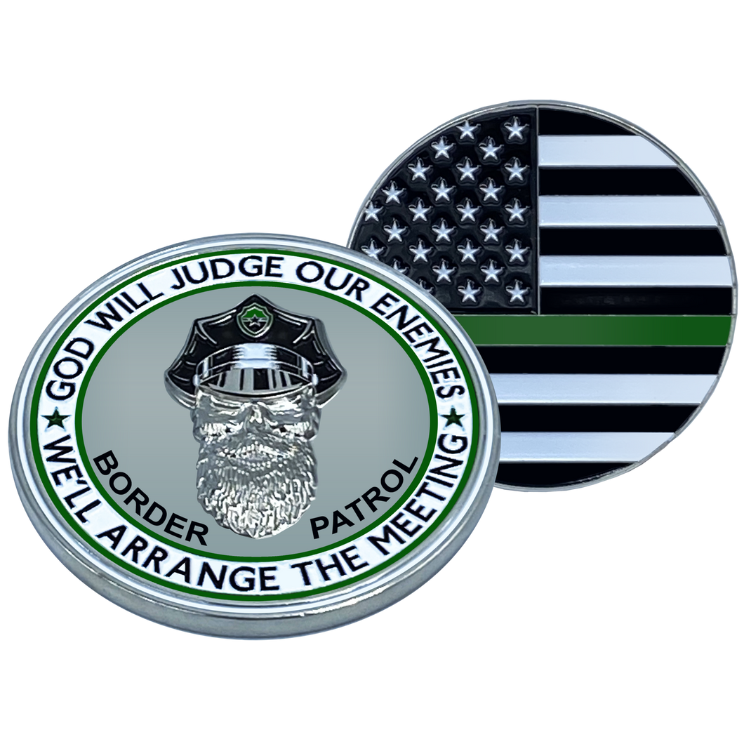 Thin Green Line God Will Judge BPA Beard Gang Skull Challenge Coin Police CBP Border Patrol AGENT Back the Blue EL1-002 - www.ChallengeCoinCreations.com
