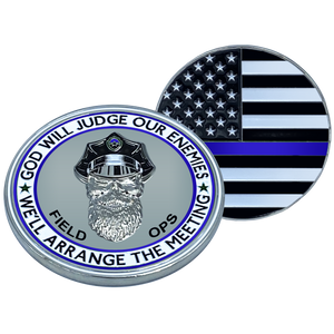 Thin Blue Line CBP FIELD OPERATIONS God Will Judge Beard Skull Gang Challenge Coin Field Ops Back the Blue EL1-016 - www.ChallengeCoinCreations.com
