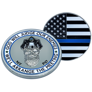 Thin Blue Line NYPD God Will Judge BEARD GANG SKULL Challenge Coin New York City Police Department Back the Blue EL1-003 - www.ChallengeCoinCreations.com