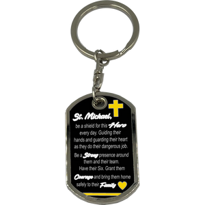 911 Emergency Police Dispatcher Thin Yellow Line Prayer Saint Michael Corrections Protect Us Matthew 14:30 Challenge Coin Dog Tag Keychain Thin Gold Line GL6-007 KCDT-12A