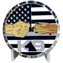 Load image into Gallery viewer, K9 Thin Gray Line Challenge Coin Fist Paw Bump Corrections Correctional Officer CO Police BB-014 - www.ChallengeCoinCreations.com