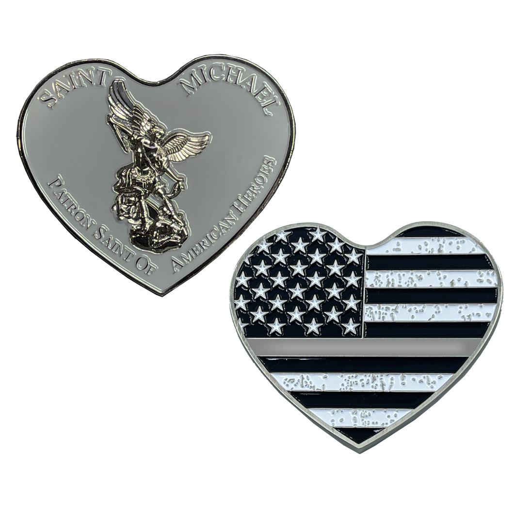 Thin GRAY Line St. Michael Heart Love Prayer Patron Saint of American Heroes Correctional Officer CO Department of Corrections EL5-002 - www.ChallengeCoinCreations.com
