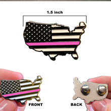 Load image into Gallery viewer, Thin Pink Line U.S. Map Pin with 2 pin posts and deluxe pin clasps Breast Cancer Awareness Police Military Uniform P-026 - www.ChallengeCoinCreations.com