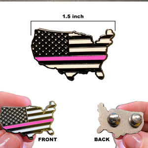 Thin Pink Line U.S. Map Pin with 2 pin posts and deluxe pin clasps Breast Cancer Awareness Police Military Uniform P-026 - www.ChallengeCoinCreations.com