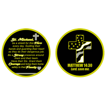 Load image into Gallery viewer, Correctional Officer CO Prayer Saint Michael Protect Us Matthew 14:30 Challenge Coin Thin Gray Line