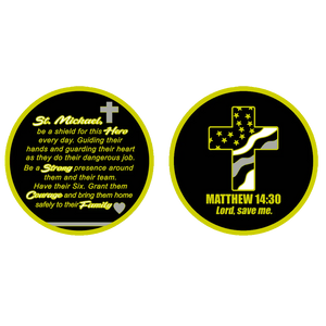 Correctional Officer CO Prayer Saint Michael Protect Us Matthew 14:30 Challenge Coin Thin Gray Line