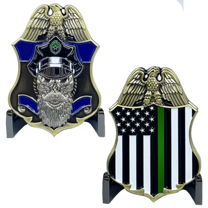 Thin Green Line Police Challenge Coin Beard Gang Skull CBP Border Patrol Agent BPA J-002 - www.ChallengeCoinCreations.com