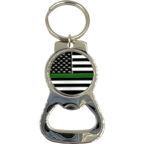 Thin Green Line flag Police Officer Keychain Bottle Opener Border Patrol Agent Deputy Sheriff Army KCB-001-B KC-034A