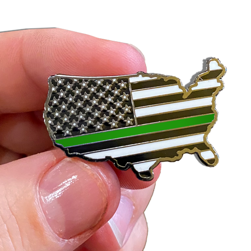 Thin Green Line U.S. Map Pin with 2 pin posts and deluxe pin clasps Police Border Patrol Sheriff Security Marines Army P-023 - www.ChallengeCoinCreations.com