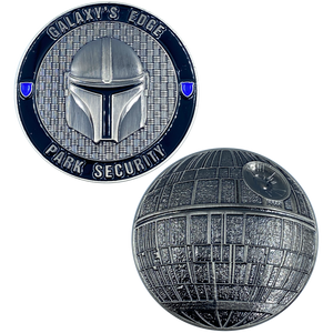Galaxy's Edge Park Security inspired Challenge Coin Mandalorian Boba Fett Star Wars inspired Death Star 2 DL10-06 - www.ChallengeCoinCreations.com