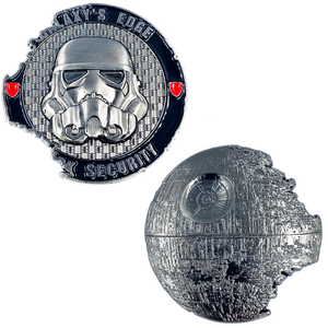 Death Star Galaxy's Edge Park Security inspires Challenge Coin Storm Trooper Star Wars Rogue 03 DL10-07 - www.ChallengeCoinCreations.com