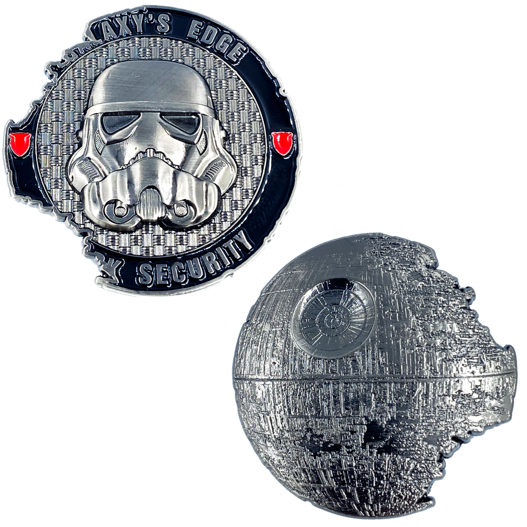 Death Star Galaxy's Edge Park Security inspires Challenge Coin Storm Trooper Star Wars Rogue 03 DL10-07 - www.ChallengeCoinCreations.com