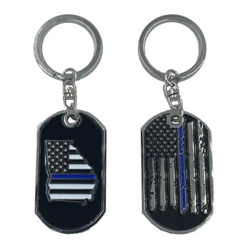 Georgia Thin Blue Line Challenge Coin Dog Tag Keychain Police Law Enforcement II-004