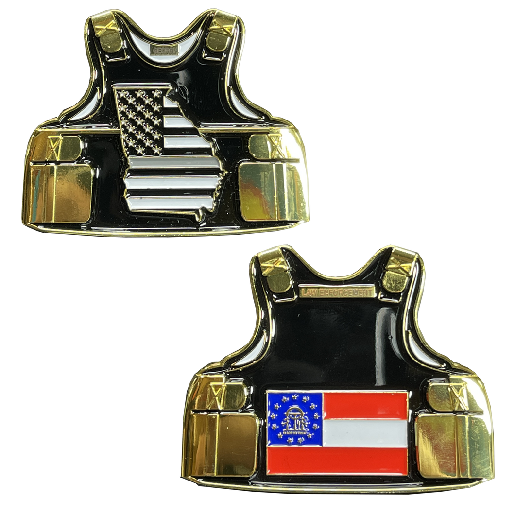 Georgia CO Correctional Officer Corrections Jail Prison Guard Thin Gray Line Police Body Armor State Flag Challenge Coins BL9-007 - www.ChallengeCoinCreations.com