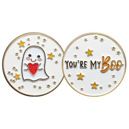 You're My Boo Challenge Coin I Love You Ghost with a heart on valentines Day Gift Anniversary Present GL8-003