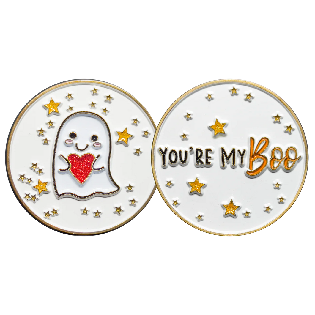 You're My Boo Challenge Coin I Love You Ghost with a heart on valentines Day Gift Anniversary Present GL8-003