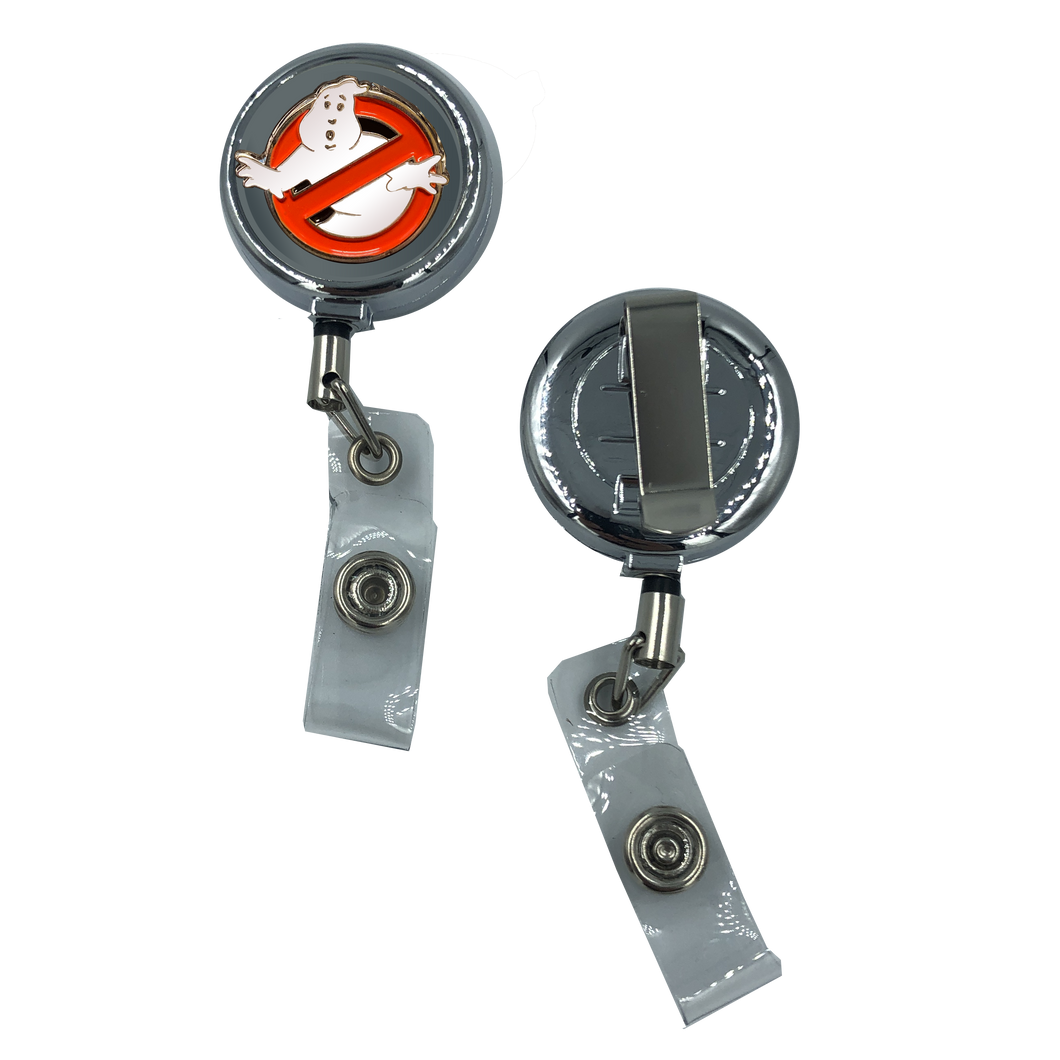 16-GB Ghostbusters Metal ID Reel retractable ID Card Holder Mooglie No Ghosts Who You Gonna Call? - www.ChallengeCoinCreations.com